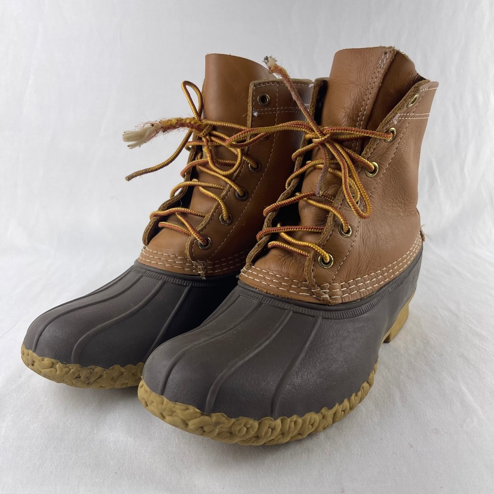 LL Bean 6" Bean Boots Men 7M Tan Brown Good Waterproof Leather Duck Boots Maine